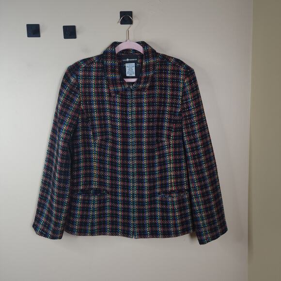 Vintage 90's Sag Harbor Rainbow Color Plaid Patterned Tweed Jacket Size 16 - Picture 1 of 10